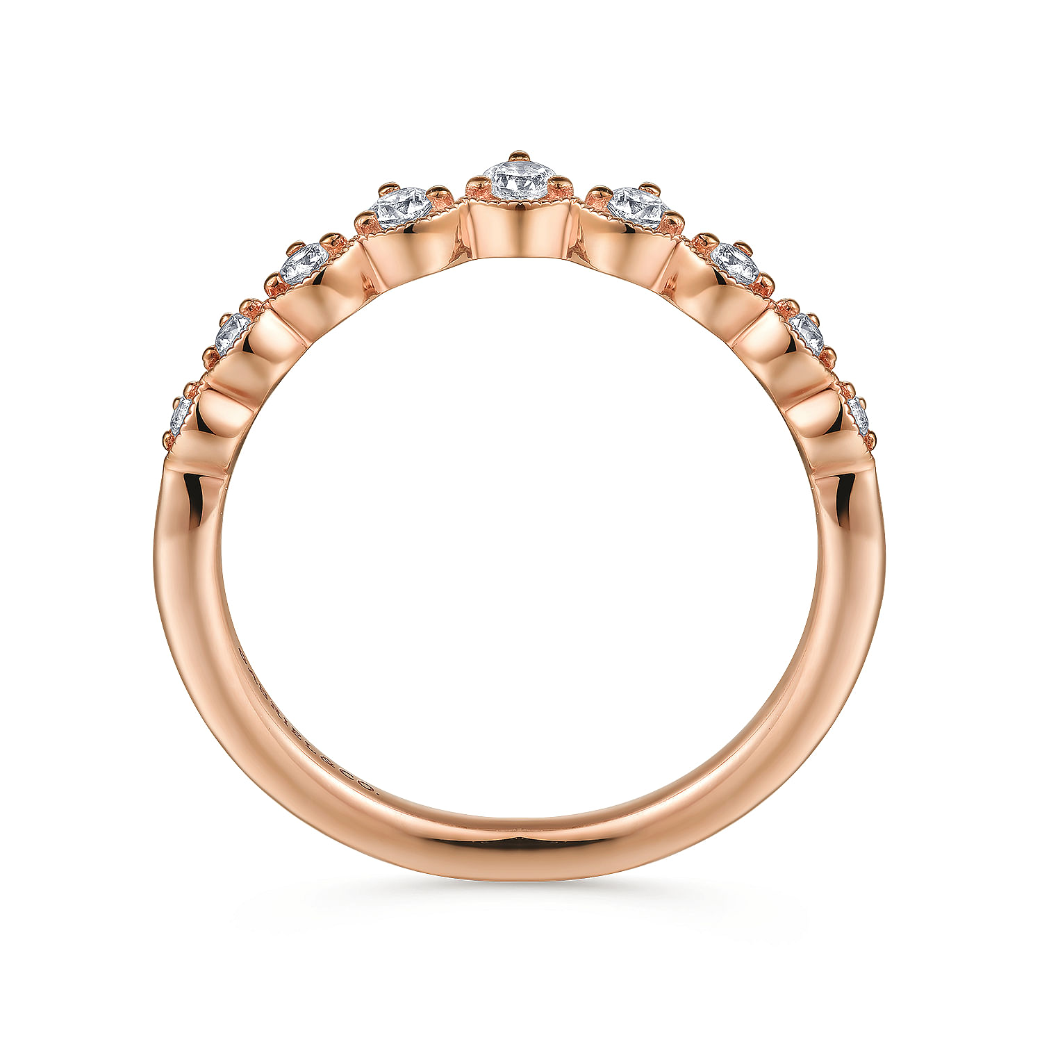 Vintage Inspired 14K Rose Gold Curved Diamond Anniversary Band