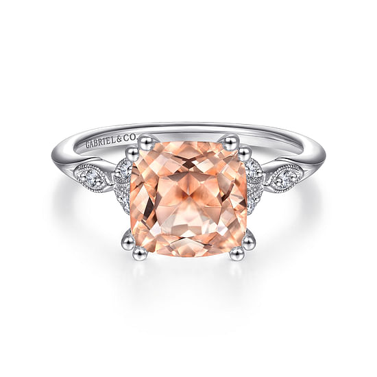 Gabriel - Vintage Inspired 14K Rose Gold Cushion Cut Morganite and Diamond Engagement Ring