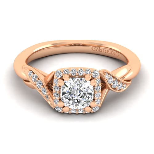 Vintage Inspired 14K Rose Gold Cushion Halo Diamond Engagement Ring Vintage Inspired 14K Rose Gold Cushion Halo Diamond Engagement Ring