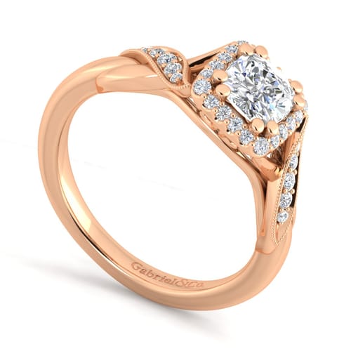 Vintage Inspired 14K Rose Gold Cushion Halo Diamond Engagement Ring Vintage Inspired 14K Rose Gold Cushion Halo Diamond Engagement Ring