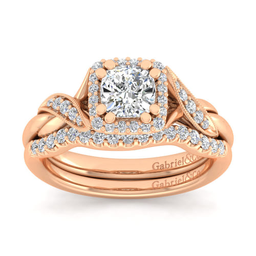 Vintage Inspired 14K Rose Gold Cushion Halo Diamond Engagement Ring Vintage Inspired 14K Rose Gold Cushion Halo Diamond Engagement Ring