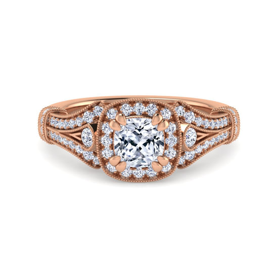 Gabriel - Vintage Inspired 14K Rose Gold Cushion Halo Diamond Engagement Ring