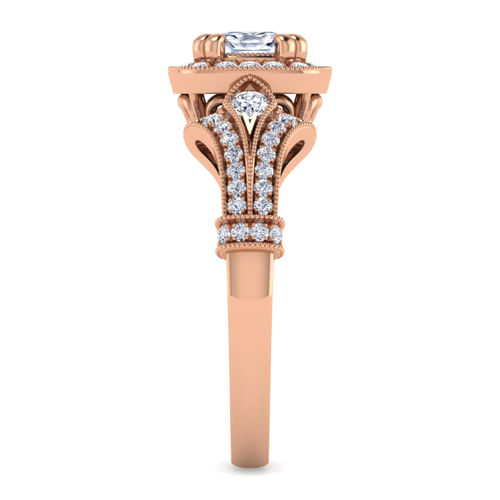 Vintage Inspired 14K Rose Gold Cushion Halo Diamond Engagement Ring