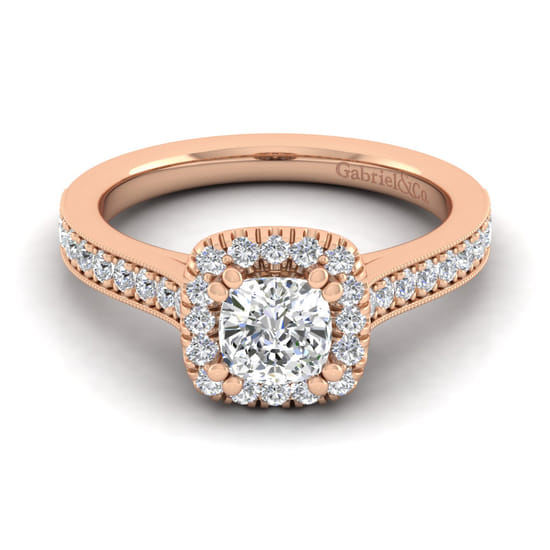 Gabriel - Vintage Inspired 14K Rose Gold Cushion Halo Diamond Engagement Ring