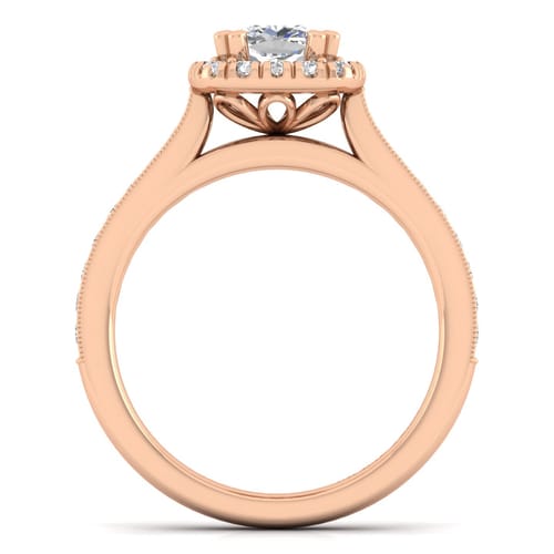 Vintage Inspired 14K Rose Gold Cushion Halo Diamond Engagement Ring