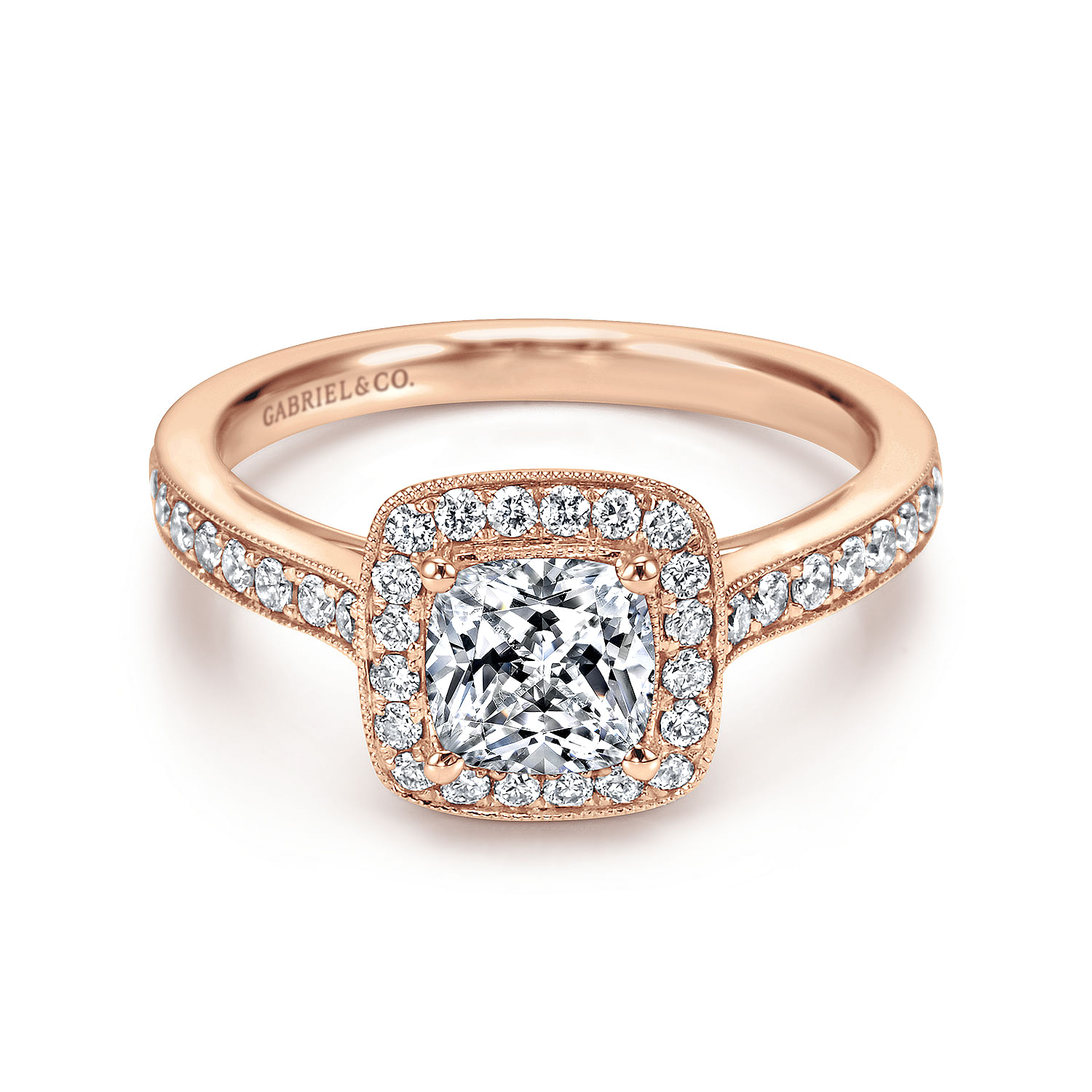 Gabriel - Vintage Inspired 14K Rose Gold Cushion Halo Diamond Engagement Ring