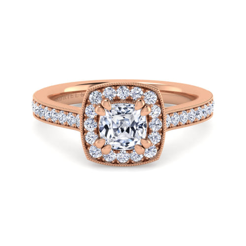 Vintage Inspired 14K Rose Gold Cushion Halo Diamond Engagement Ring Vintage Inspired 14K Rose Gold Cushion Halo Diamond Engagement Ring