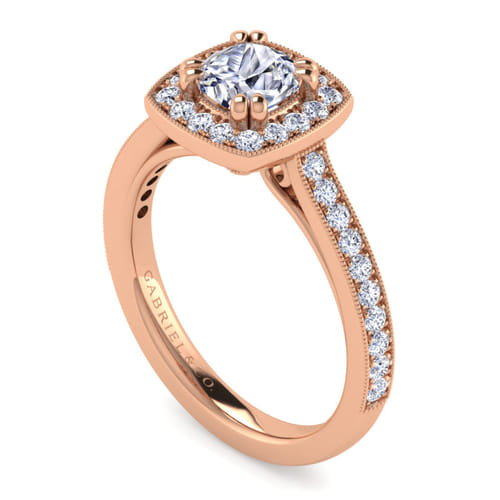 Vintage Inspired 14K Rose Gold Cushion Halo Diamond Engagement Ring Vintage Inspired 14K Rose Gold Cushion Halo Diamond Engagement Ring