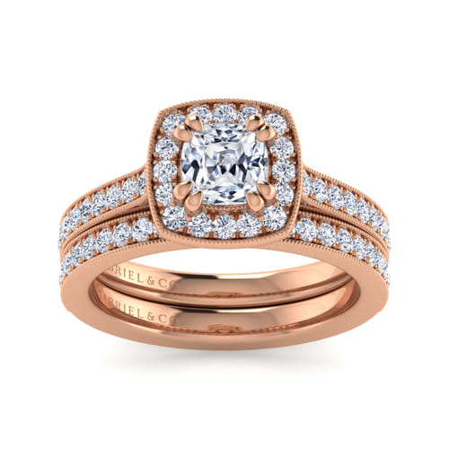 Vintage Inspired 14K Rose Gold Cushion Halo Diamond Engagement Ring Vintage Inspired 14K Rose Gold Cushion Halo Diamond Engagement Ring
