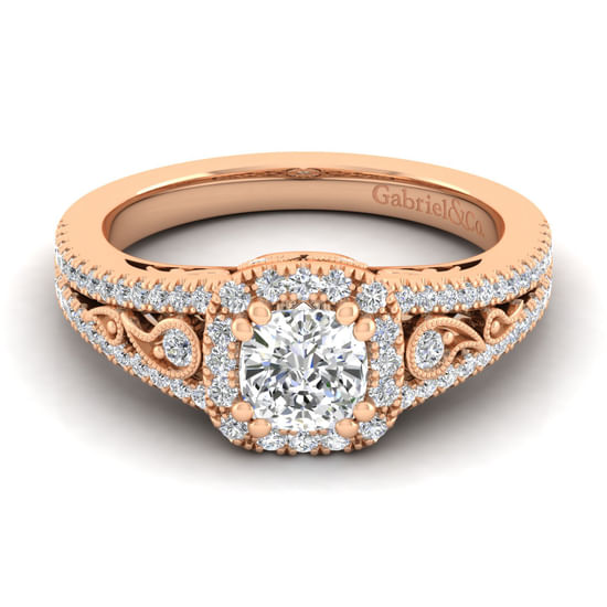 Gabriel - Vintage Inspired 14K Rose Gold Cushion Halo Diamond Engagement Ring