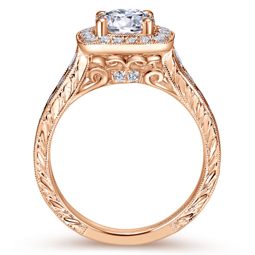 Vintage Inspired 14K Rose Gold Cushion Halo Round Diamond Channel Set Engagement Ring Vintage Inspired 14K Rose Gold Cushion Halo Round Diamond Channel Set Engagement Ring