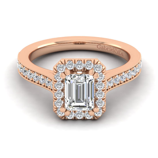 Gabriel - Vintage Inspired 14K Rose Gold Emerald Halo Diamond Engagement Ring