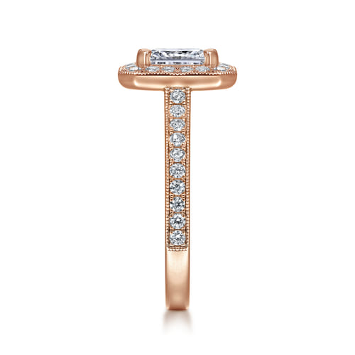 Vintage Inspired 14K Rose Gold Emerald Halo Diamond Engagement Ring