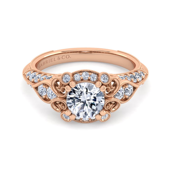 Gabriel - Vintage Inspired 14K Rose Gold Fancy Halo Round Diamond Engagement Ring