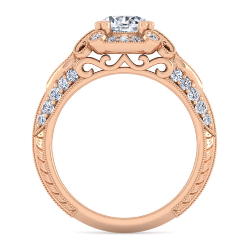Vintage Inspired 14K Rose Gold Fancy Halo Round Diamond Engagement Ring