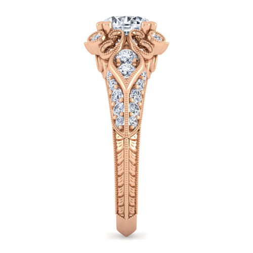Vintage Inspired 14K Rose Gold Fancy Halo Round Diamond Engagement Ring