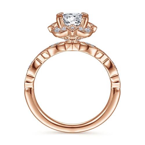 Vintage Inspired 14K Rose Gold Fancy Halo Round Diamond Engagement Ring