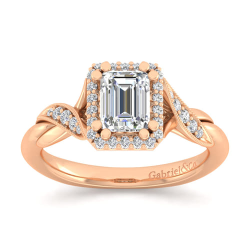 Vintage Inspired 14K Rose Gold Halo Emerald Cut Diamond Engagement Ring Vintage Inspired 14K Rose Gold Halo Emerald Cut Diamond Engagement Ring