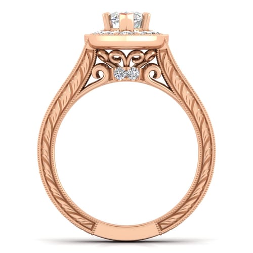 Vintage Inspired 14K Rose Gold Marquise Halo Diamond Channel Set Engagement Ring