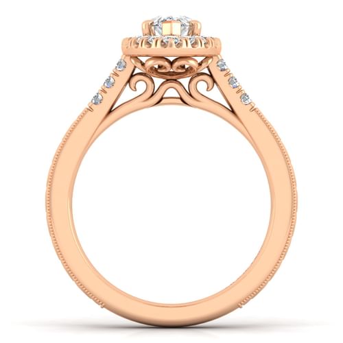 Vintage Inspired 14K Rose Gold Marquise Halo Diamond Engagement Ring