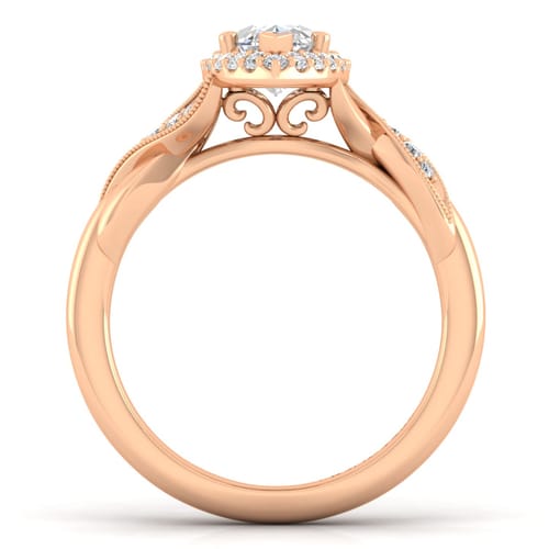 Vintage Inspired 14K Rose Gold Marquise Halo Diamond Engagement Ring