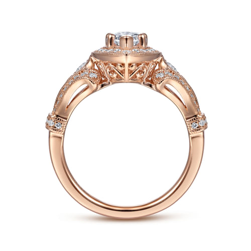 Vintage Inspired 14K Rose Gold Marquise Halo Diamond Engagement Ring