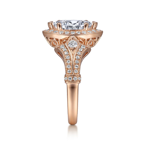 Vintage Inspired 14K Rose Gold Marquise Halo Diamond Engagement Ring