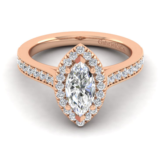 Gabriel - Vintage Inspired 14K Rose Gold Marquise Halo Diamond Engagement Ring