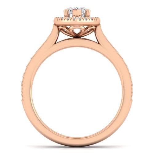 Vintage Inspired 14K Rose Gold Marquise Halo Diamond Engagement Ring