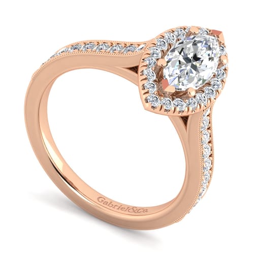 Vintage Inspired 14K Rose Gold Marquise Halo Diamond Engagement Ring