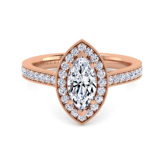 Gabriel - Vintage Inspired 14K Rose Gold Marquise Halo Diamond Engagement Ring