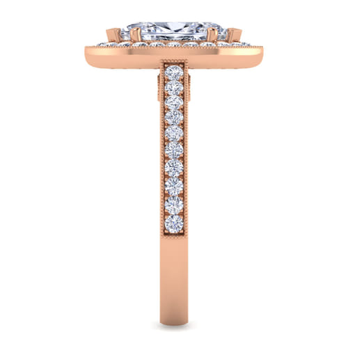 Vintage Inspired 14K Rose Gold Marquise Halo Diamond Engagement Ring