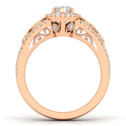 Vintage Inspired 14K Rose Gold Marquise Halo Diamond Engagement Ring