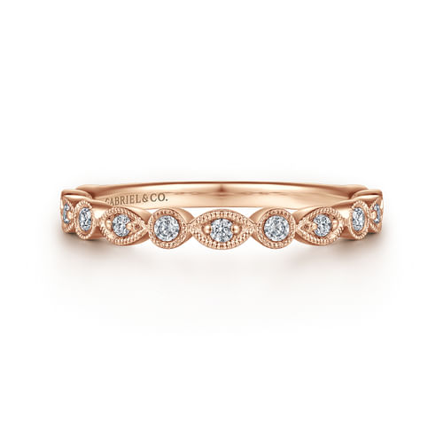 Vintage Inspired 14K Rose Gold Marquise and Round Station Diamond Anniversary Band