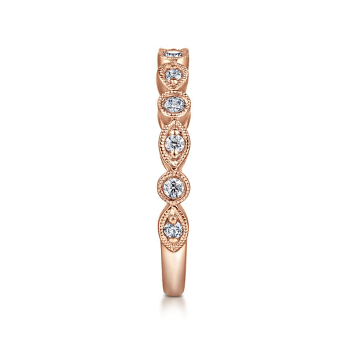 Vintage Inspired 14K Rose Gold Marquise and Round Station Diamond Anniversary Band