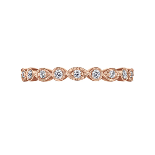Vintage Inspired 14K Rose Gold Marquise and Round Station Diamond Anniversary Band