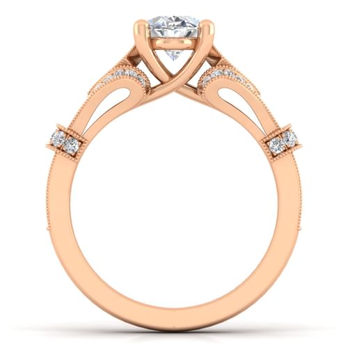 Vintage Inspired 14K Rose Gold Oval Diamond Engagement Ring
