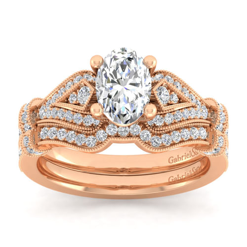 Vintage Inspired 14K Rose Gold Oval Diamond Engagement Ring