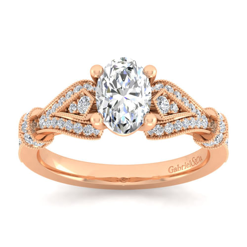 Vintage Inspired 14K Rose Gold Oval Diamond Engagement Ring