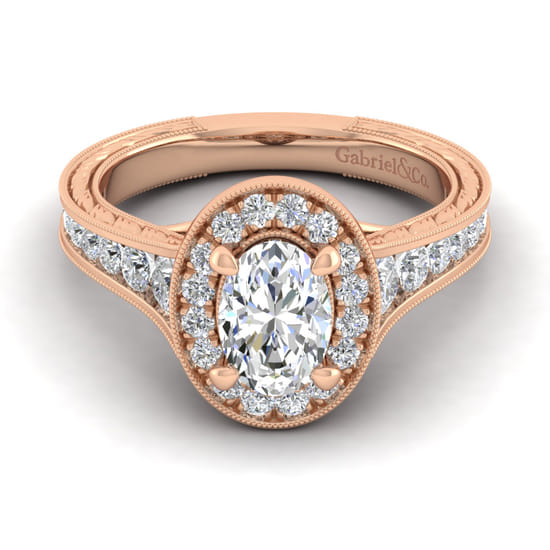 Gabriel - Vintage Inspired 14K Rose Gold Oval Halo Diamond Channel Set Engagement Ring