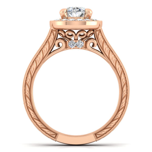 Vintage Inspired 14K Rose Gold Oval Halo Diamond Channel Set Engagement Ring