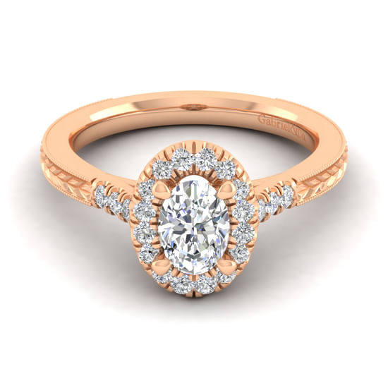 Gabriel - Vintage Inspired 14K Rose Gold Oval Halo Diamond Engagement Ring