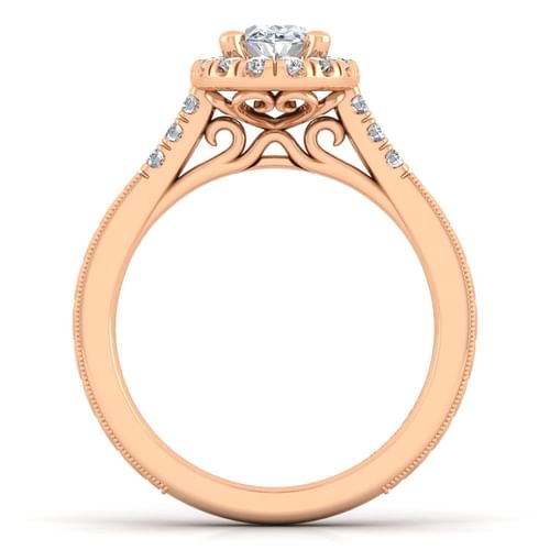 Vintage Inspired 14K Rose Gold Oval Halo Diamond Engagement Ring
