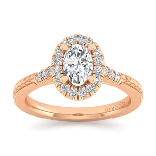 Vintage Inspired 14K Rose Gold Oval Halo Diamond Engagement Ring