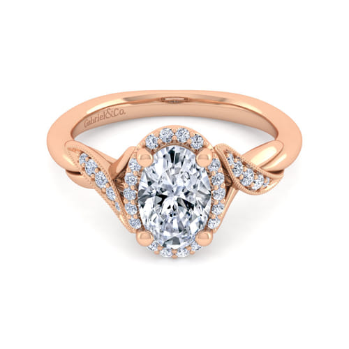 Vintage Inspired 14K Rose Gold Oval Halo Diamond Engagement Ring Vintage Inspired 14K Rose Gold Oval Halo Diamond Engagement Ring