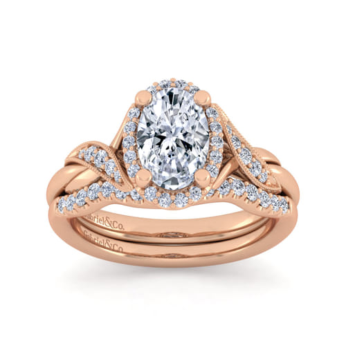 Vintage Inspired 14K Rose Gold Oval Halo Diamond Engagement Ring Vintage Inspired 14K Rose Gold Oval Halo Diamond Engagement Ring