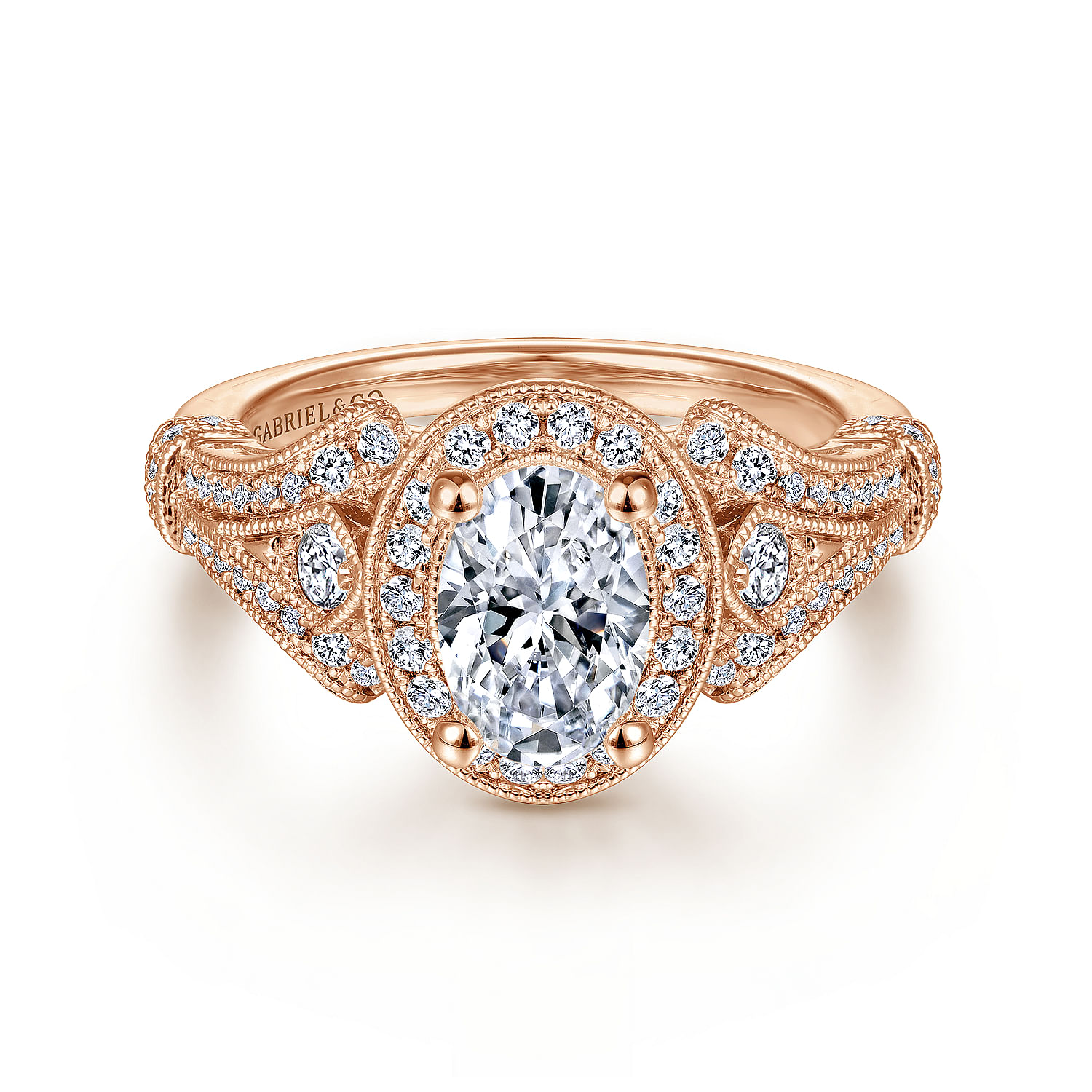 Gabriel - Vintage Inspired 14K Rose Gold Oval Halo Diamond Engagement Ring