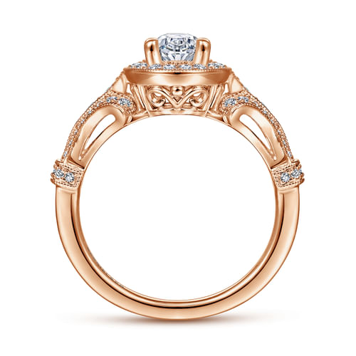 Vintage Inspired 14K Rose Gold Oval Halo Diamond Engagement Ring