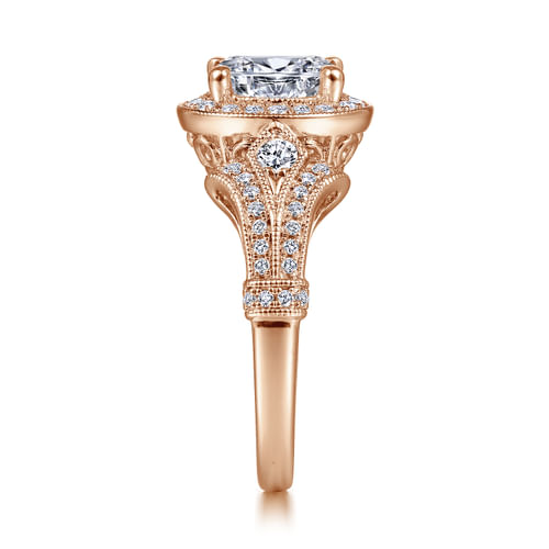 Vintage Inspired 14K Rose Gold Oval Halo Diamond Engagement Ring