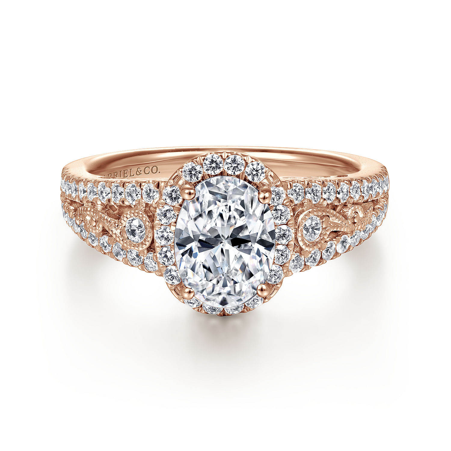 Gabriel - Vintage Inspired 14K Rose Gold Oval Halo Diamond Engagement Ring